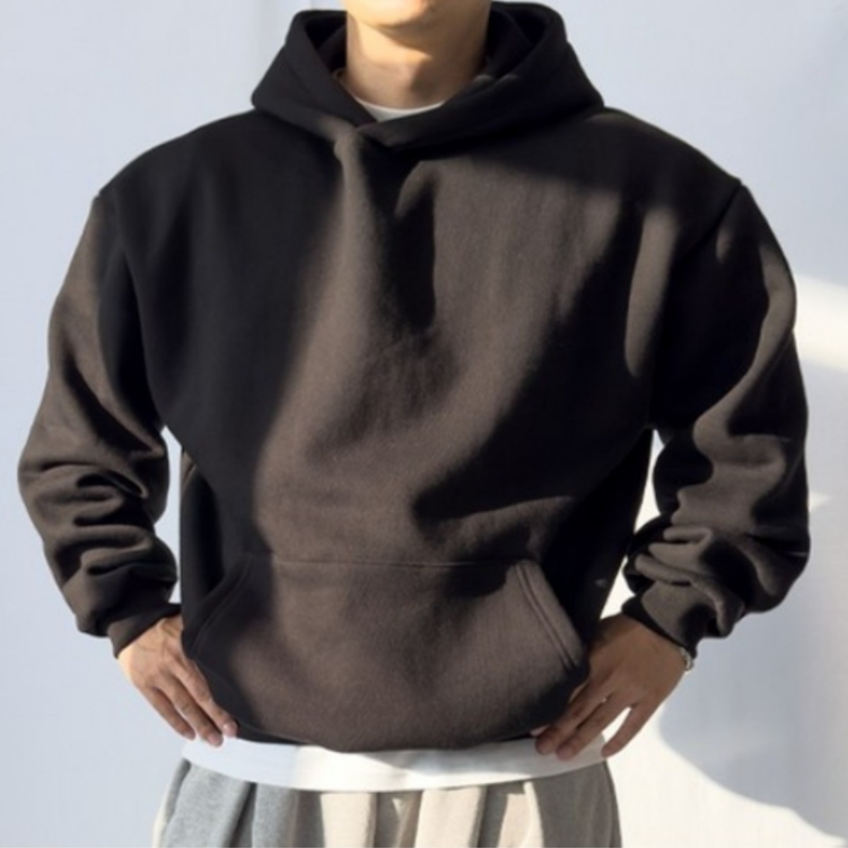 파시엔시아 무지 오버핏 후드 기모