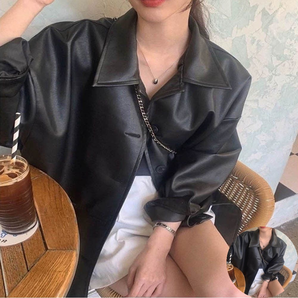 오노마 페이크 레더 라이더자켓 오버핏 바이커 자켓 S12077839