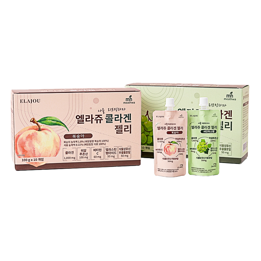 엘라쥬 저분자 콜라겐 젤리 복숭아+샤인머스캣 혼합 세트 (저칼로리/저당 간식 저분자콜라겐 히알루론산 엘라스틴 식물성뮤신 비타민C 곤약젤리)  40개  100g