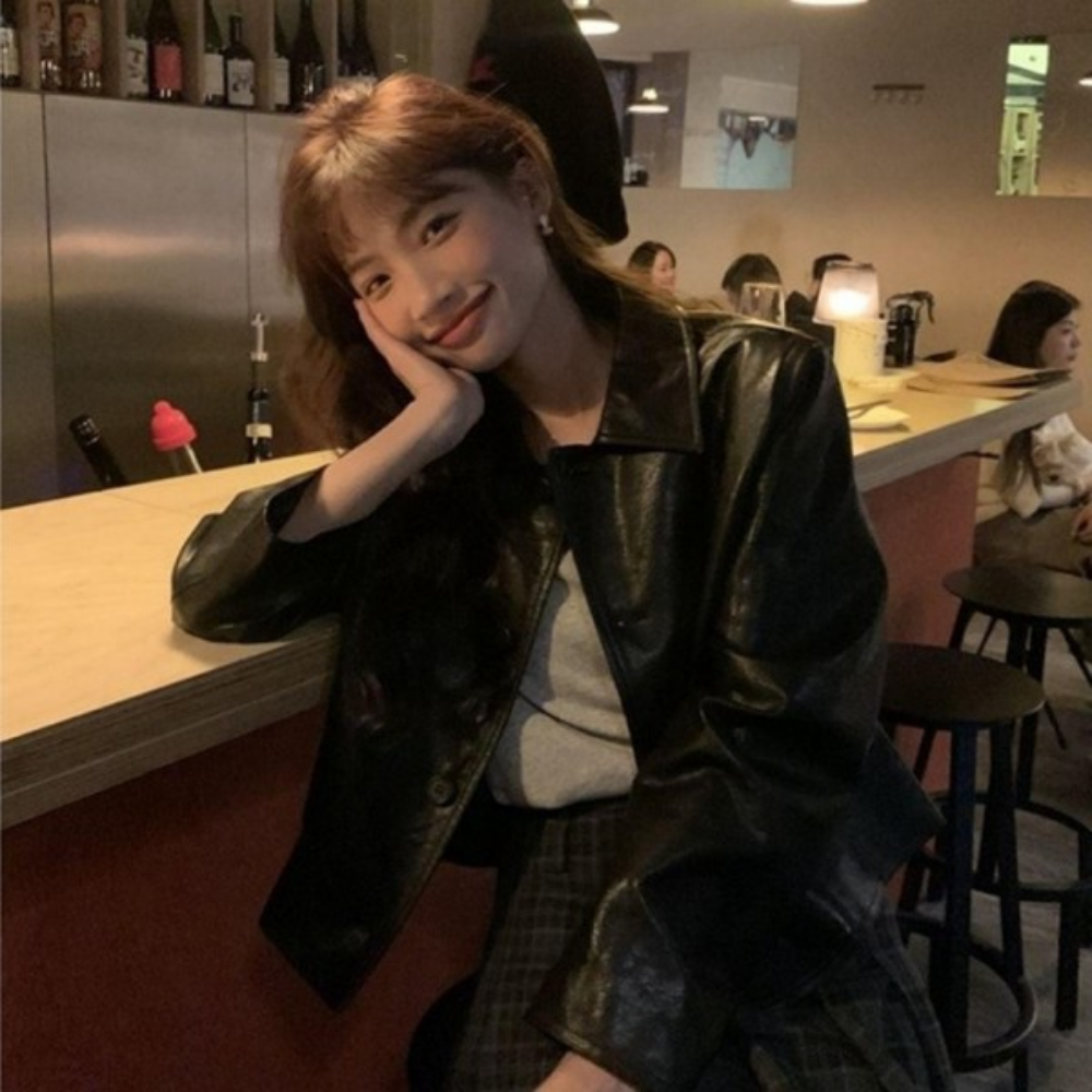 크롭 레더 라이더 자켓
