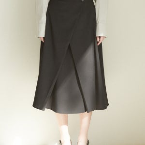 [라르고] Pleated A-line skirt (black)