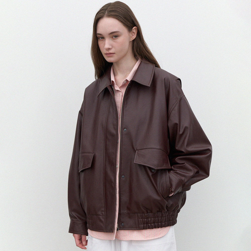 [라르고] Faux leather oversized blouson (burgundy)