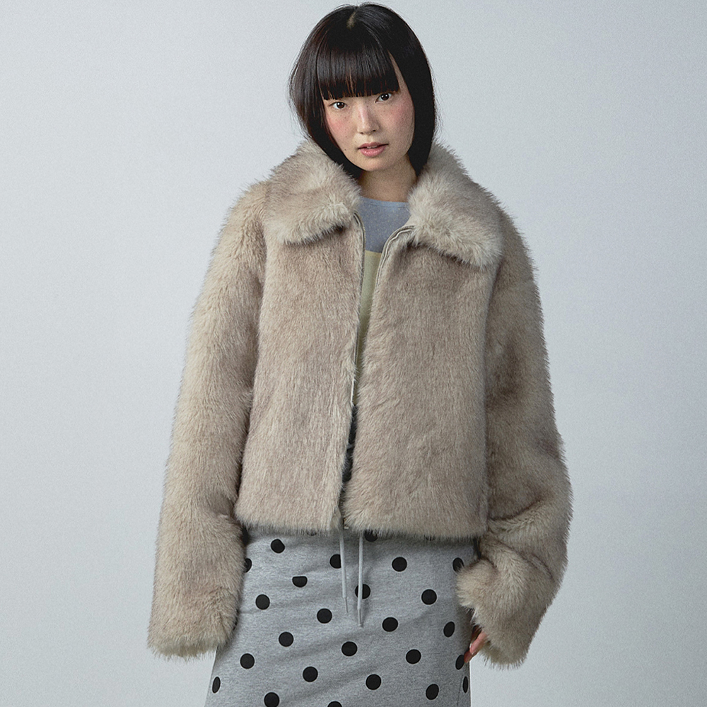 [유희] LONG HAIR FUR JACKET BEIGE