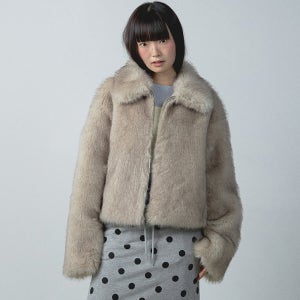 [유희] LONG HAIR FUR JACKET BEIGE