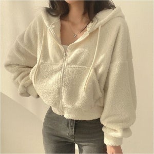 친절한탄씨 크롭 아우터 후드 포근한 숏 점퍼 여자 집업 뽀글이 여자재킷 여성자켓 오버핏재킷