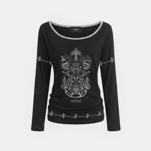 [배드블러드] Peace Not War 프린트 루즈핏 롱슬리브 - 블랙 w-tee26-152