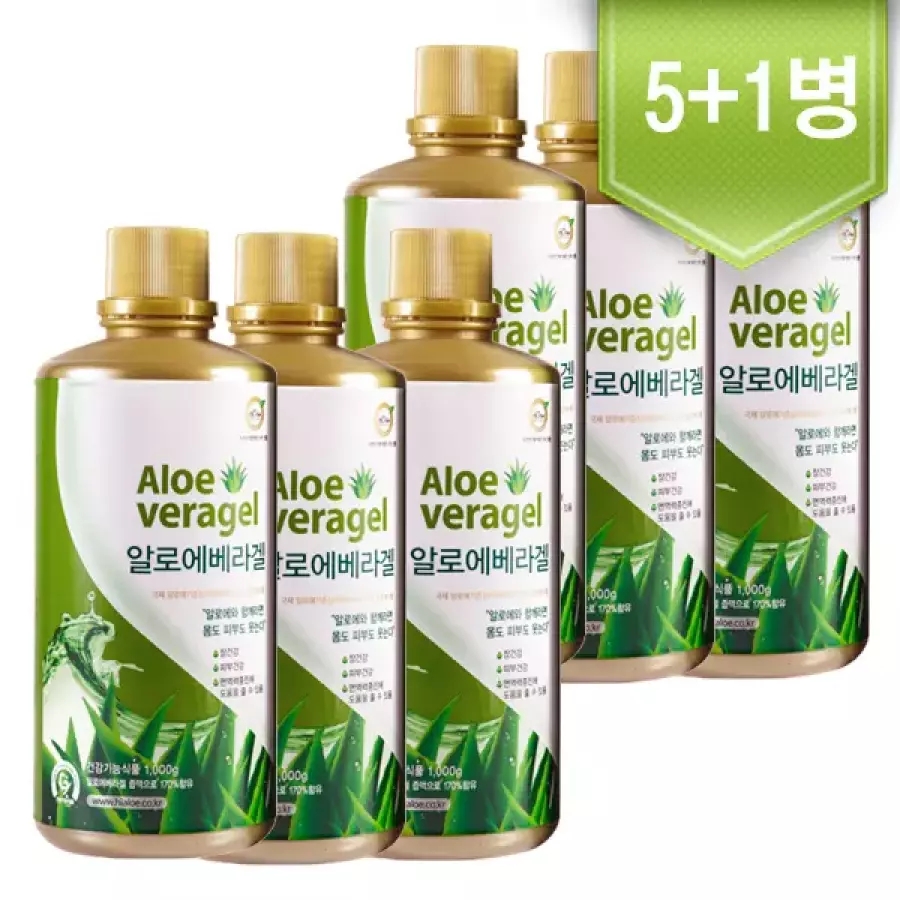 <b>하이알로에</b> 5+1병 알로에겔 오리지널맛 1kg 면역력증진 장건강 멕시코산 알로에베라겔