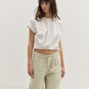 Crispy Volume Cropped Blouse - Off White