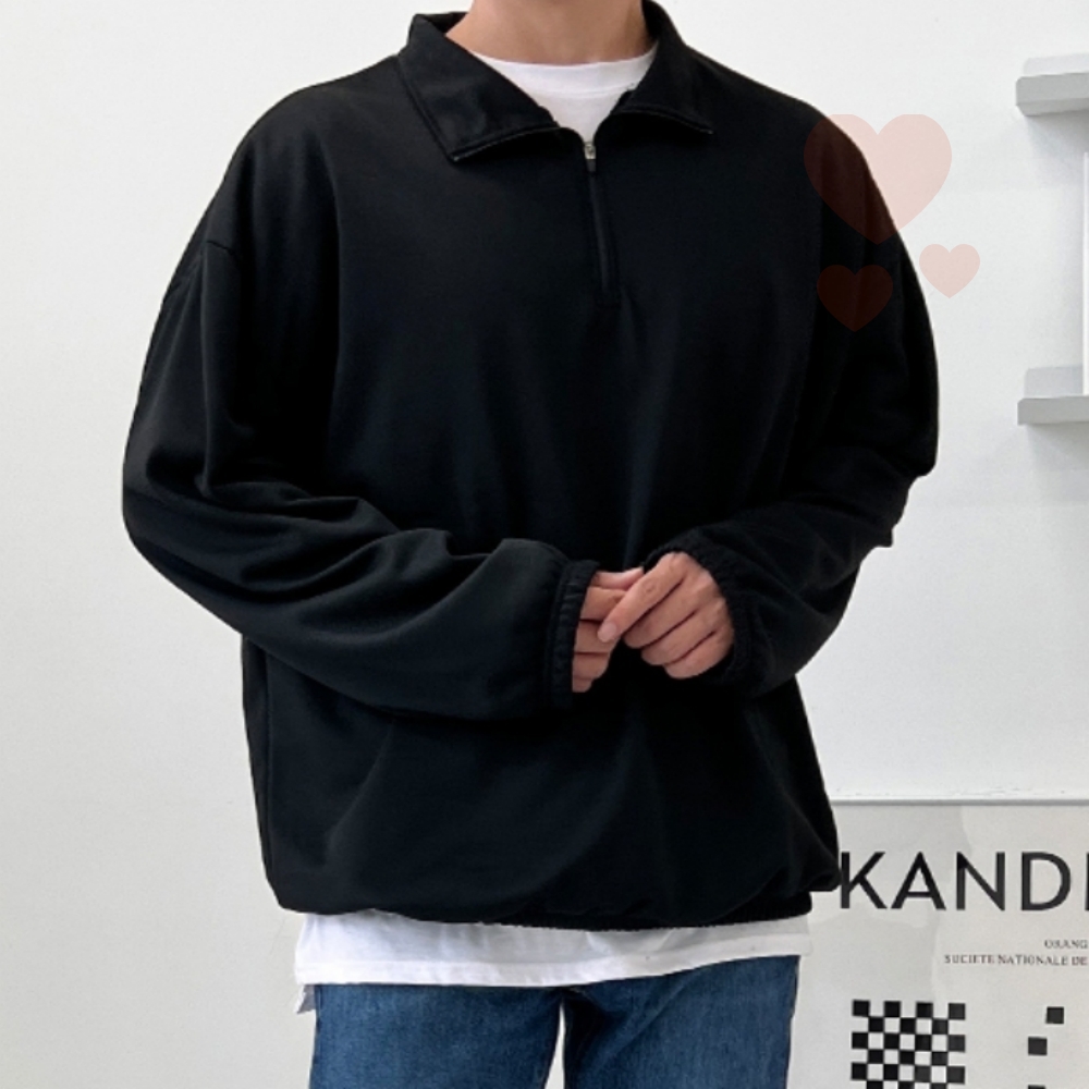 패턴없는 하프집업맨투맨 루즈핏맨투맨