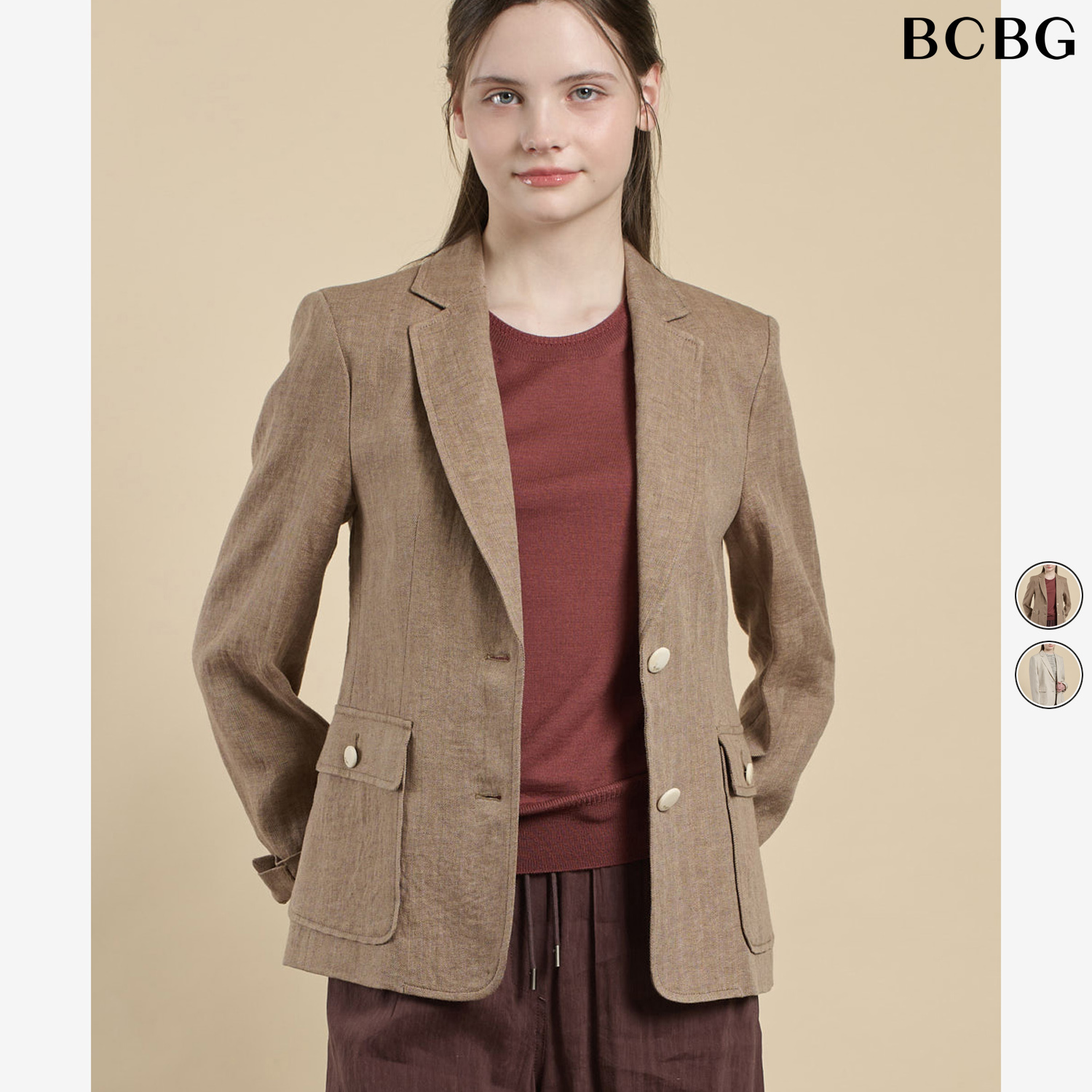 BCBG 헤링본 린넨 재킷