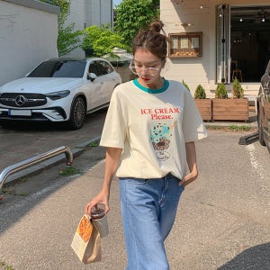 [기획세일10%]아이스크림 나염 배색 반팔티셔츠