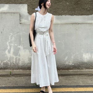 [아티드] [무료반품] 버튼 슬리브리스 플레어 원피스_WHITE_ATI2OP01WH