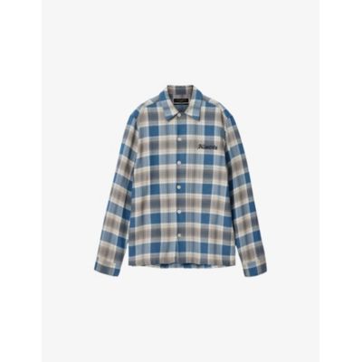 올세인츠 알타 로고 자수 체크 면 셔츠 BLUE 남성 R04592582