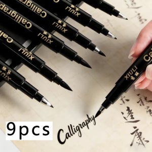 9개 세트 캘리그라피 소프트 팁 펜, 4가지 니브 사이즈 (브러시 헤드/미디엄/파인/울트라파인), 캘리그라피, 영어 손글씨 예술, 스케치, 저널링용