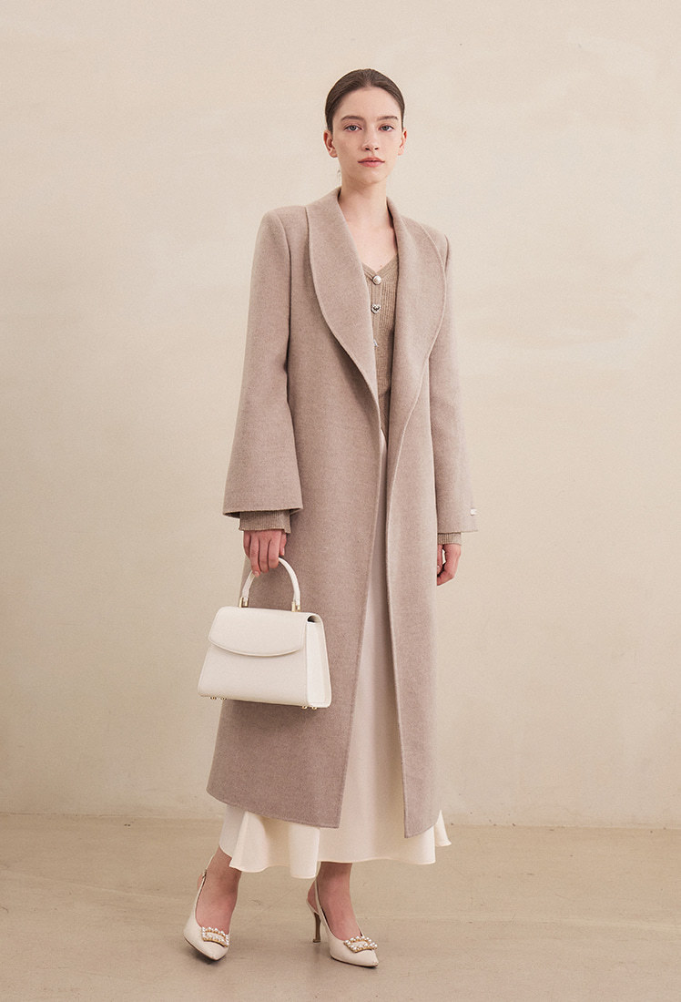 [WHITE LABEL] Carol Shawl Collar Handmade Coat (Brown)