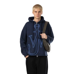 JW앤더슨 후드 후드 집업 KW1429 YN0412 768 ANCHOR EMROIDERY ZIPPED HOODIE STEEL BLUE 남성