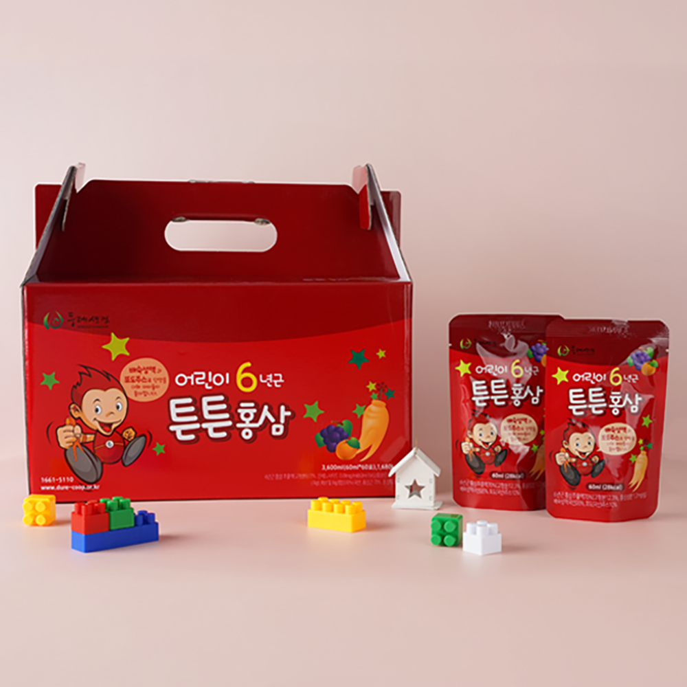 두레생협 <b>어린이</b> <b>튼튼 홍삼</b> 엑기스 60mlX60팩 6년근 구증구포 발효 <b>홍삼</b> 액기스 액