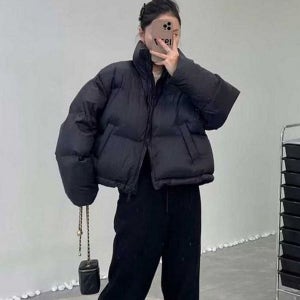 [하프클럽]오버핏 여자 숏 패딩 하이넥 여성 숏 패딩 데일리 캐주얼