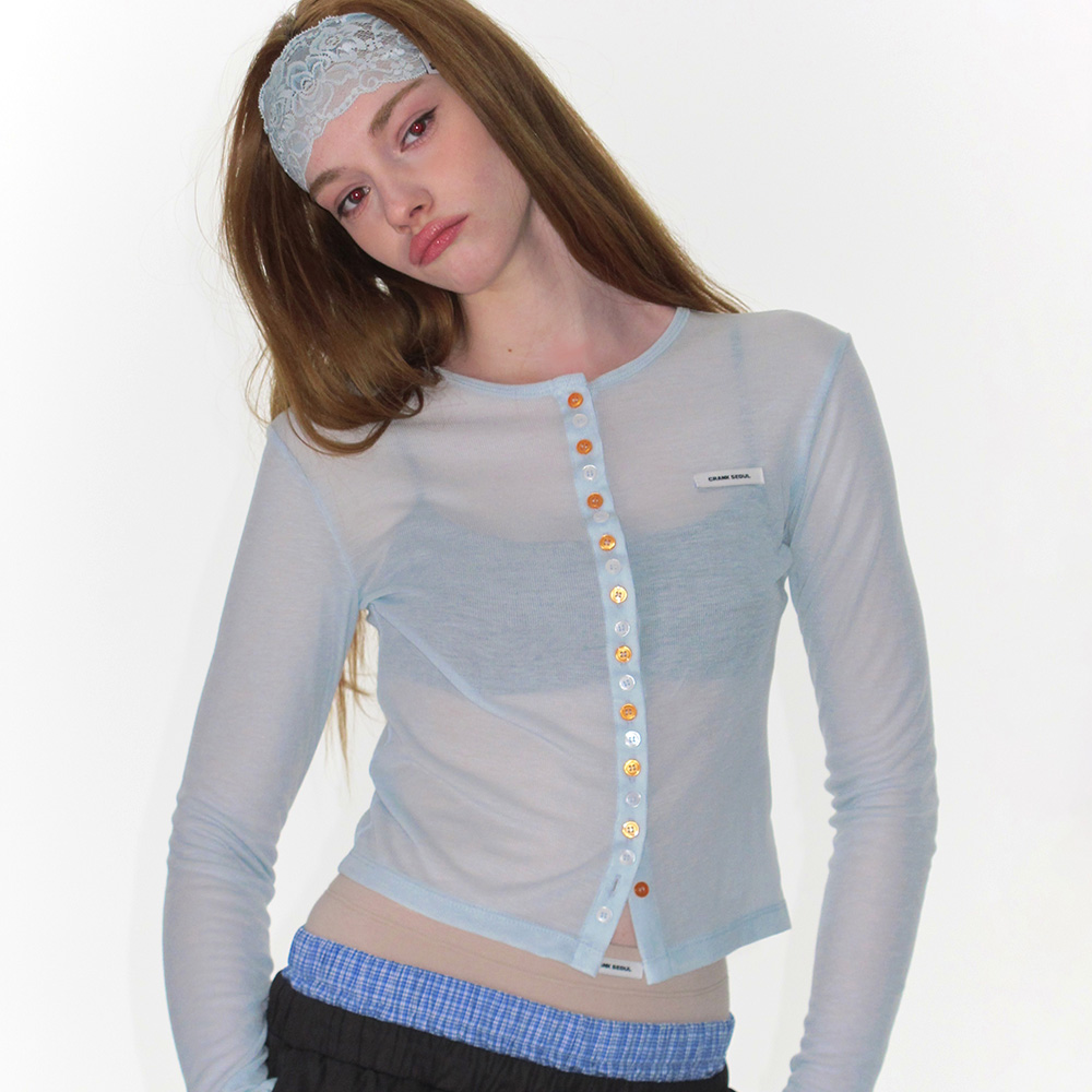 [크랭크] SHEER COLOR BUTTON CARDIGAN_SKY BLUE