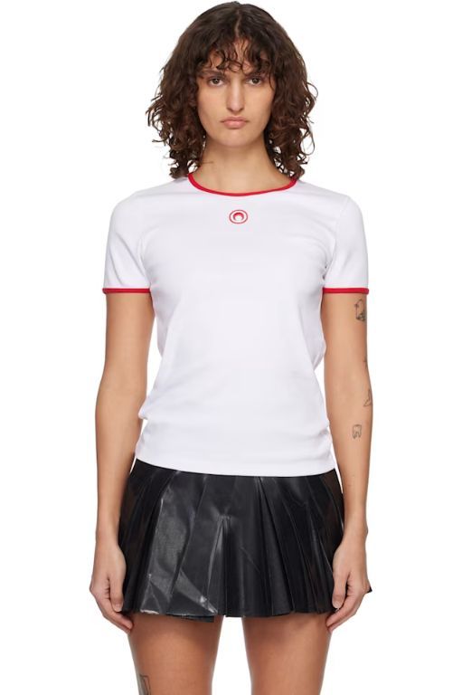 마린세르 여성 티셔츠 화이트 레드색 261020F110042 White Moon Logo Bicolor Baby Fit T shirt 155518737