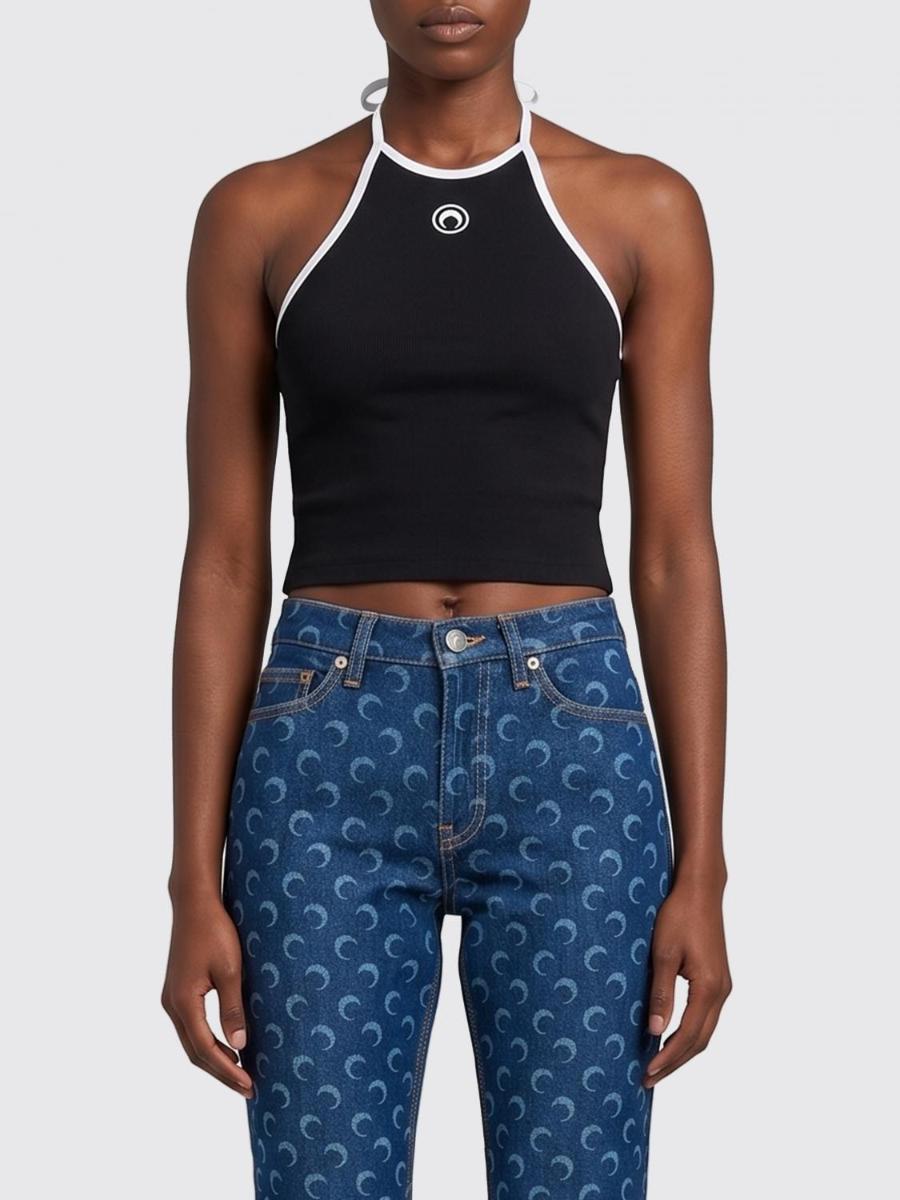 마린 세르 Slim Fit Off Shoulder Cropped Cotton Top with Crescent Moon Logo WTO504ACJER0008 포