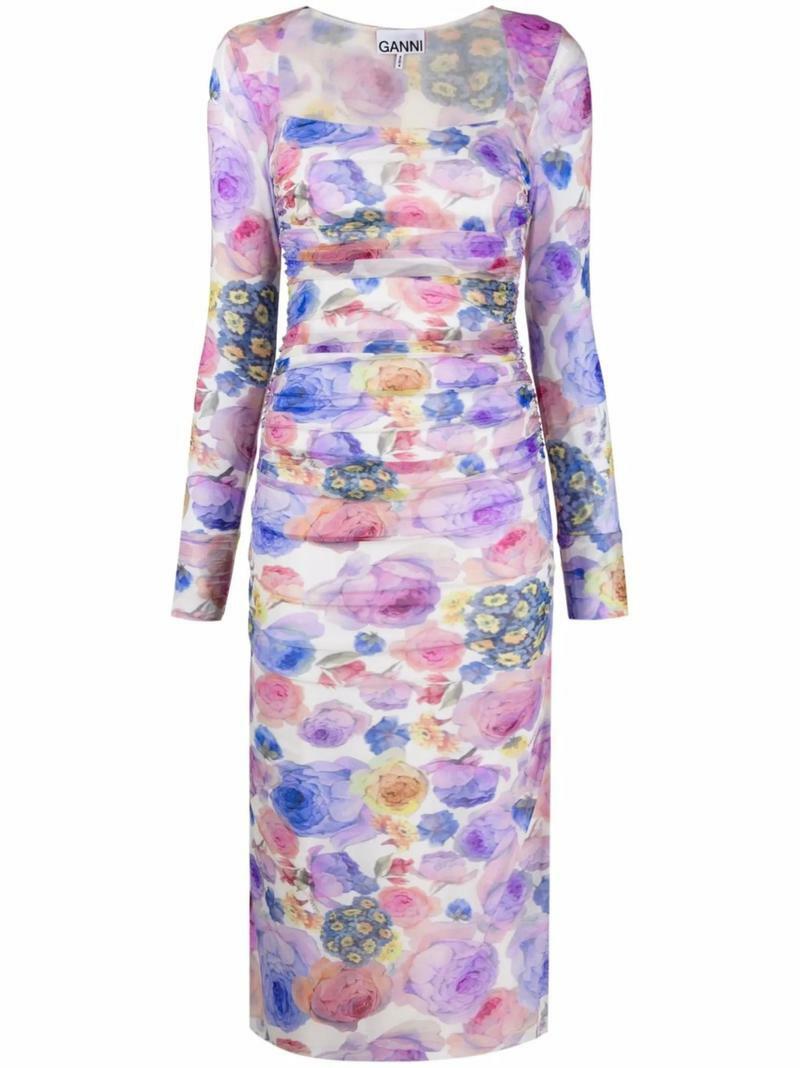 가니 floral print ruched dress 11943443464456 TP723744941 (50290064)