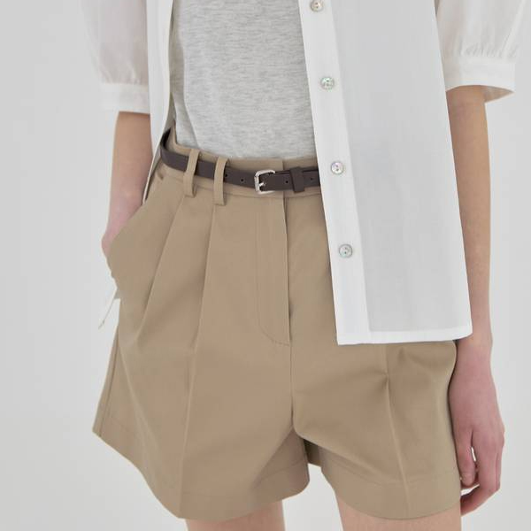 아틀리에나인 여성용 클래식 코튼 턱 하프 벨트 세트 팬츠 PT-5406  S  S  Beige