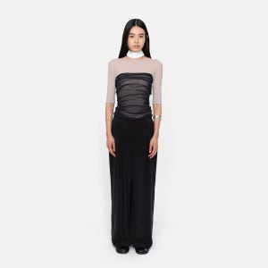 아모멘토 Womens Cupro Two Tuck Wide Pants