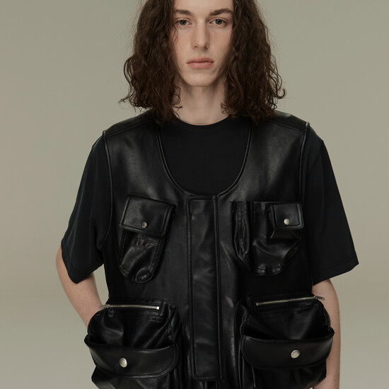 르수기아뜰리에 Faux Leather Utility Pocket Vest