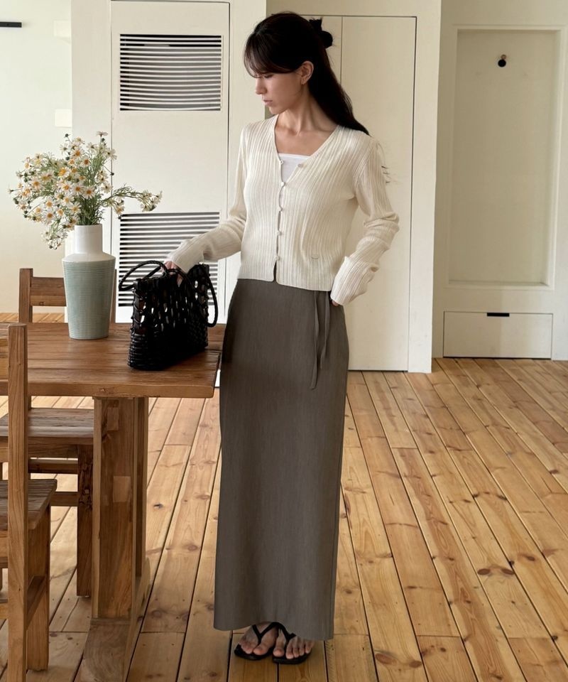 COSTUMEOCLOCK WOMAN [알로하 PICK]포멀 슬릿 H라인 맥시 스커트 그레이베이지 COWSK002GBEIGE