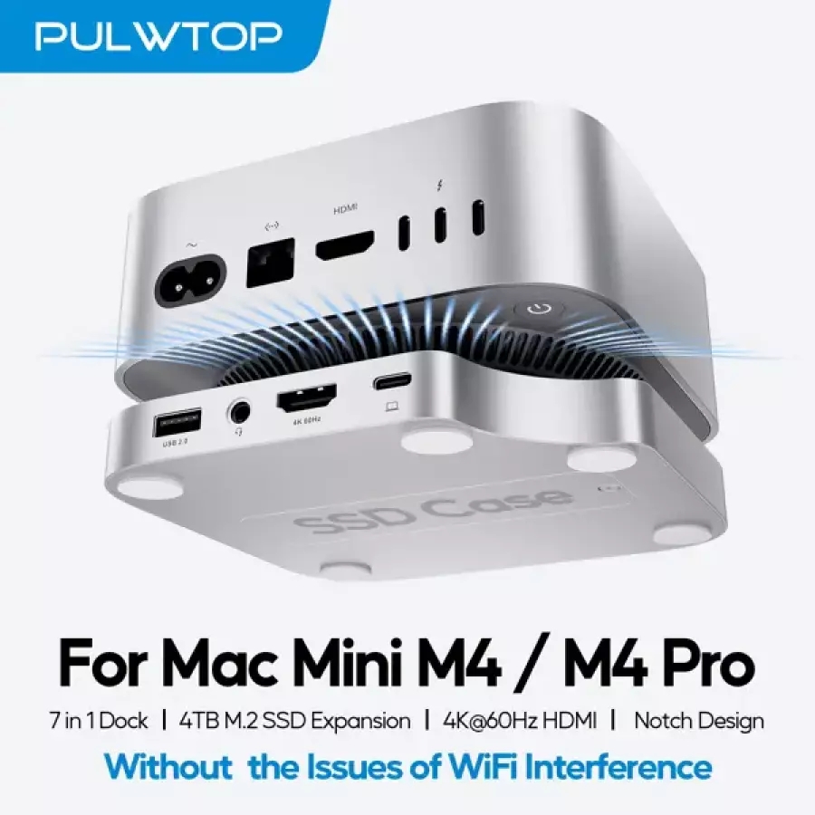 4TB SSD 인클로저가 포함된 PULWTOP Mac Mini M4 Dock USB C 허브 HDMI 4K 60Hz USB A 2.0 SDTF Mac Mini M