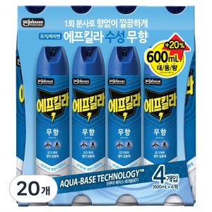 에프킬라 수성 에어로졸 살충제 무향 600ml 20개입  모기 파리 나방 박멸 없는 수성제형 4in1 멀티액션