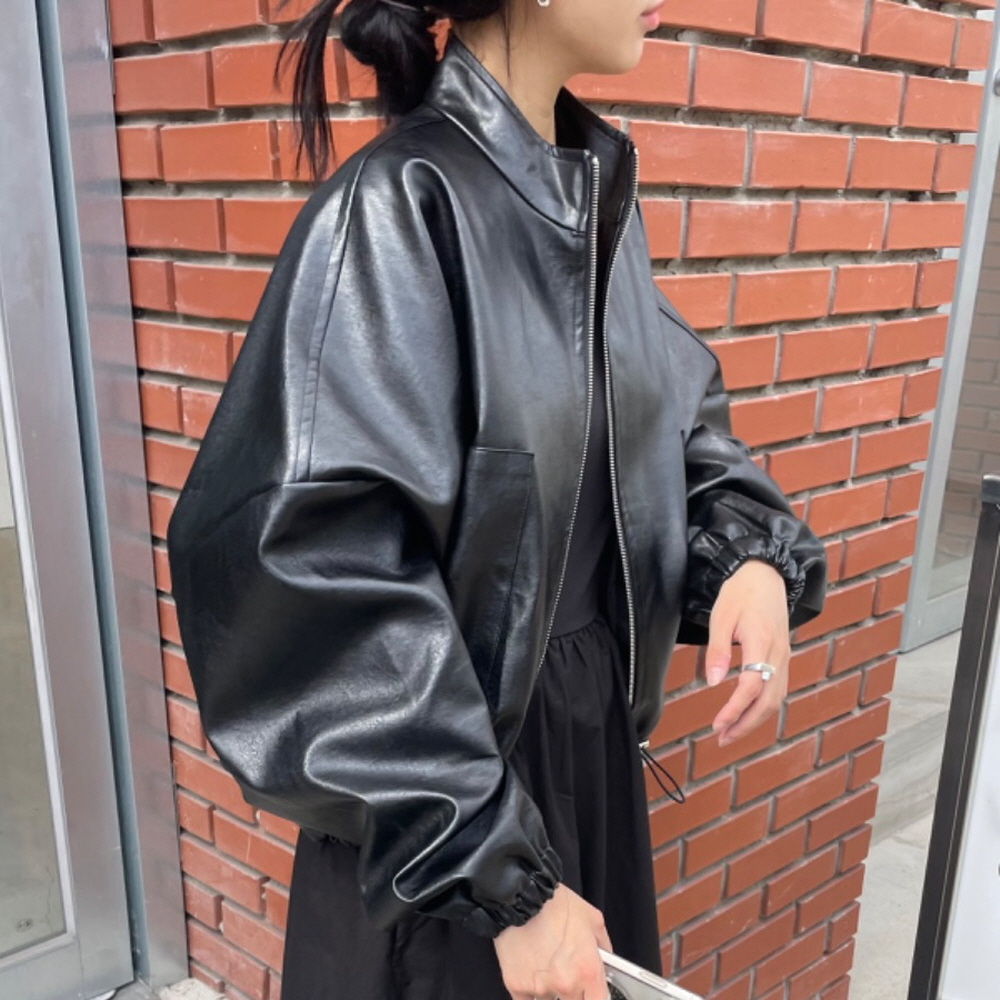 텐바이텐 오버핏 레더 라이더 벌룬 자켓 mfnc030054