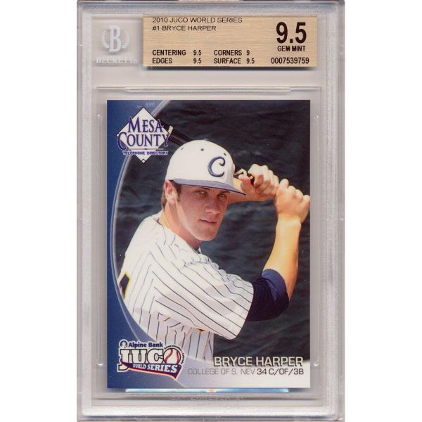 2010 JUCO 월드 시리즈 브라이스 하퍼 루키 카드 등급 BGS 9.599.5