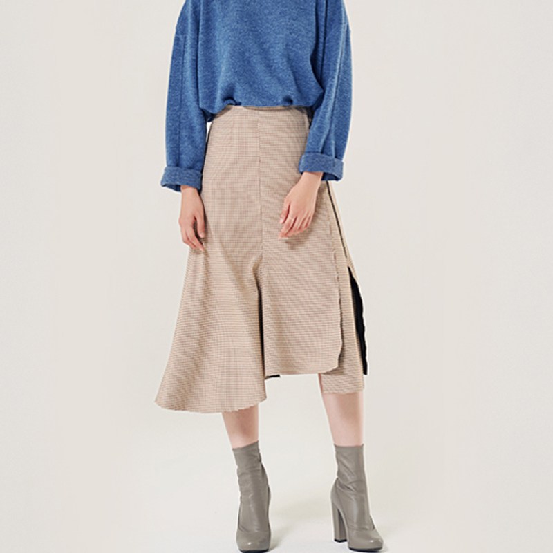 프리마베라 Check rawcut midi Skirt(BE) 스커트 베이지 S사이즈