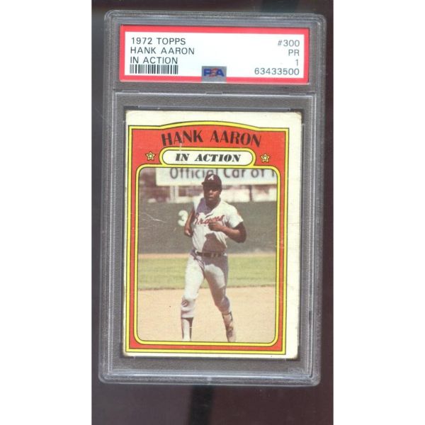 1972년 탑스 300 행크 아론 액션 IA PSA 1등급 야구 카드 MLB 애틀랜타 브레이브스  1972년 탑스 300 행크 아론 액션 IA PSA 1