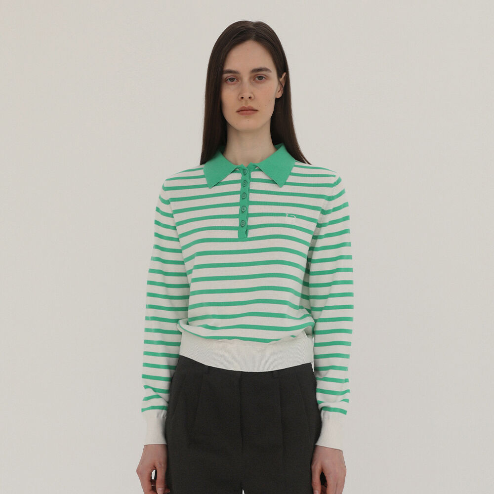[르바] Stripe Cotton Polo Knit - Mint Stripe