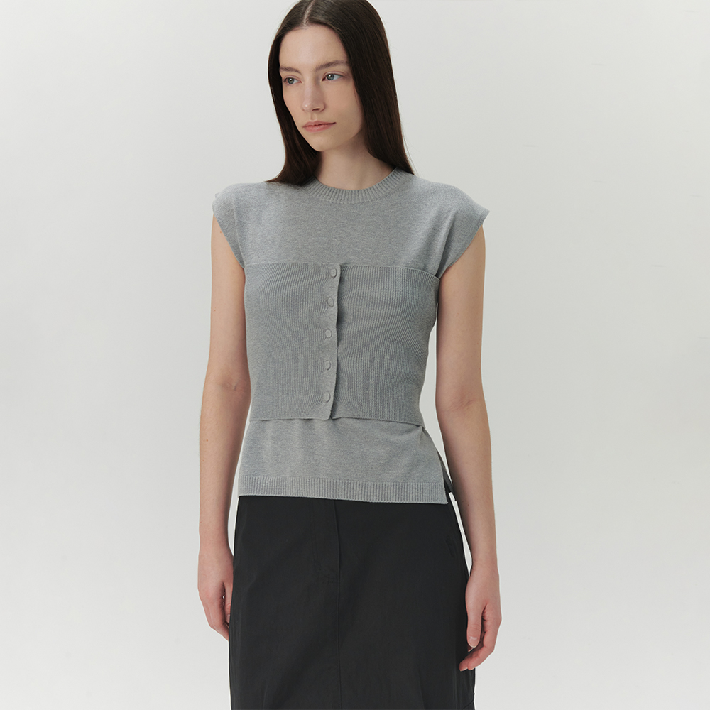 [르바] Layered Top Knit Set - Grey