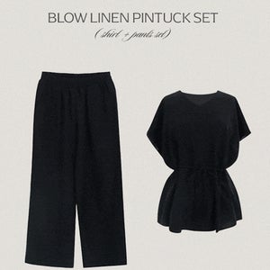 블로우 린넨 핀턱 블라우스 팬츠 셋업 (one color)