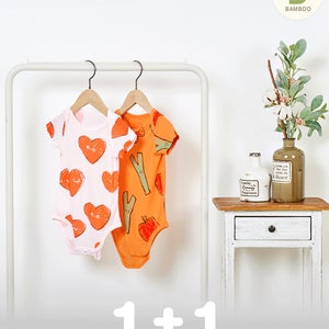 [1+1]신생아 아기옷 반팔 바디슈트 밤부