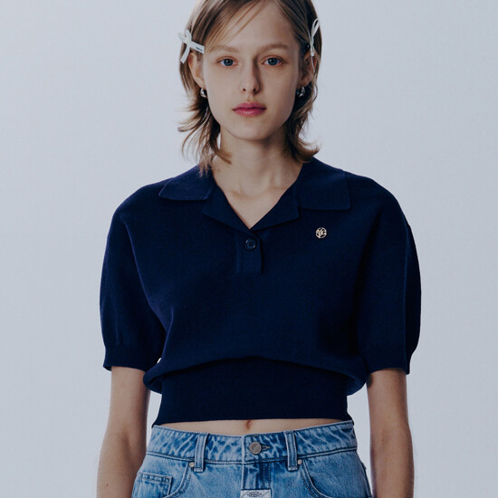 마리떼 프랑소와 저버 W Open Collar Crop Half Knit Navy