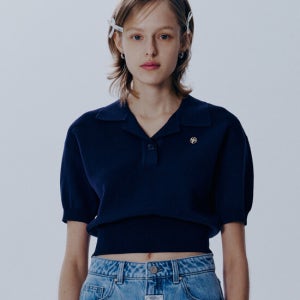 마리떼 프랑소와 저버 W Open Collar Crop Half Knit Navy