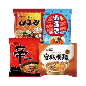 신라면 5봉 + 안성탕면 5봉 + 너구리 5봉 + 배홍동 비빔면 4봉[비빔면,짜파게티,배홍동,안성탕면,농심,신라면,매운라면]