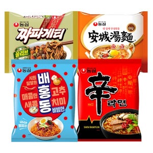 신라면 5봉 + 안성탕면 5봉 + 짜파게티 5봉 + 배홍동 비빔면 4봉[비빔면,짜파게티,배홍동,안성탕면,농심,신라면,매운라면]