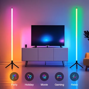 음악 동기화, USB 충전 포트, LED 조명 보드, 거실 모던 데코, 컴퓨터 장식, 이상적인 크리스마스 할로윈 선물로 완벽한 스마트 RGB 코너 플로어 램프