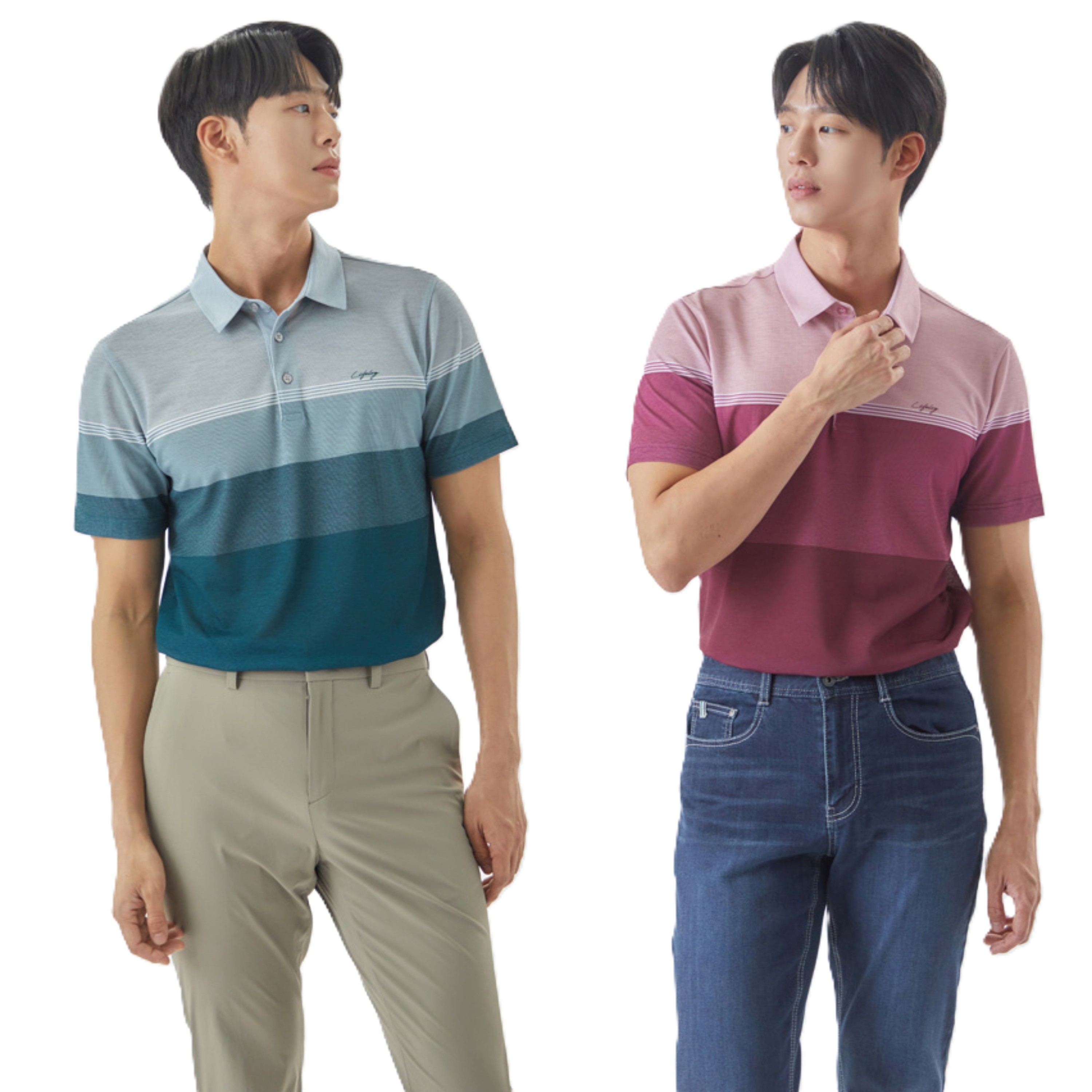 지센 컬러블록 반팔 카라 티셔츠 MCTSO309