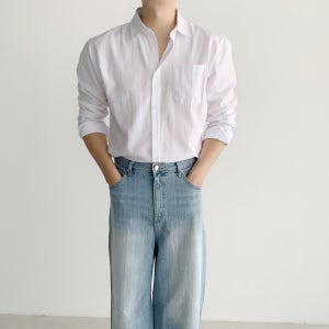 남자 오버핏 흰색 쿨 여름 린넨 셔츠