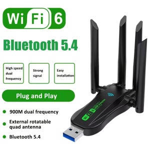 WiFi 6+BT5.4 2-in-1 USB 무선 어댑터, 900Mbps 고속, 무료 드라이버, /8/10/11 호환, PC 노트북용