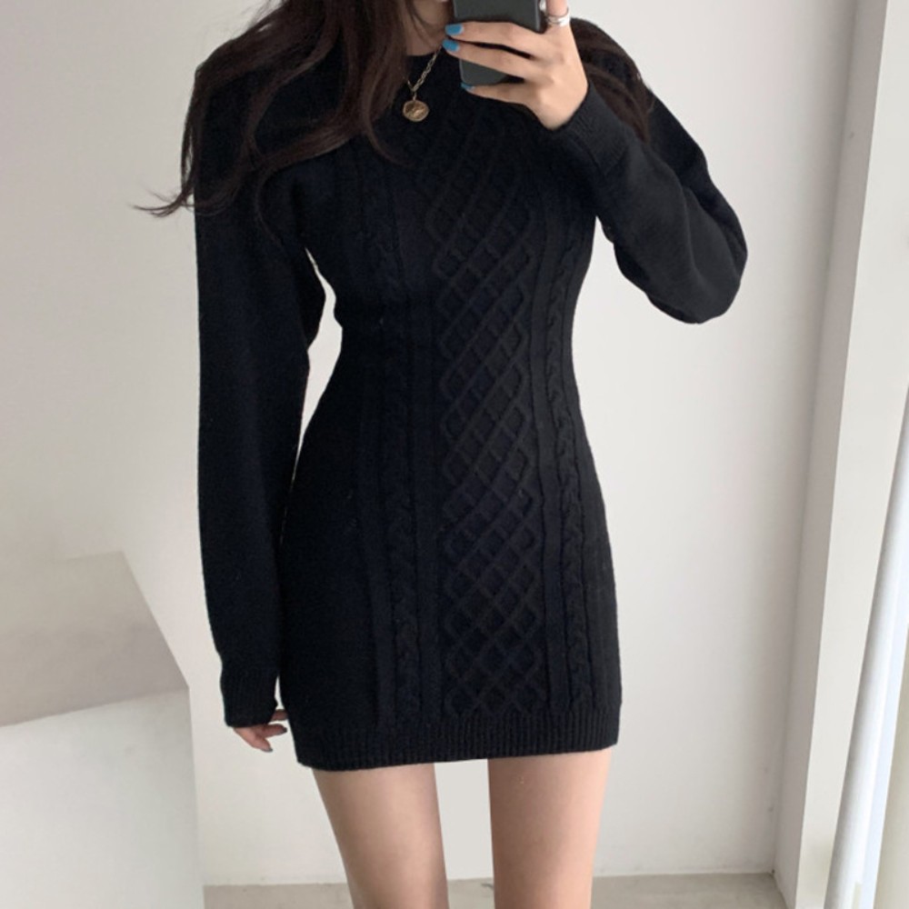 허리 트임 <b>레이쉬</b> 니트 원피스