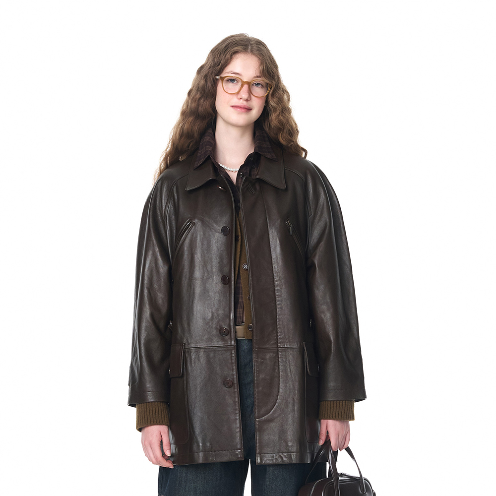 [그로브] WILBUR LEATHER HALF COAT (BROWN)